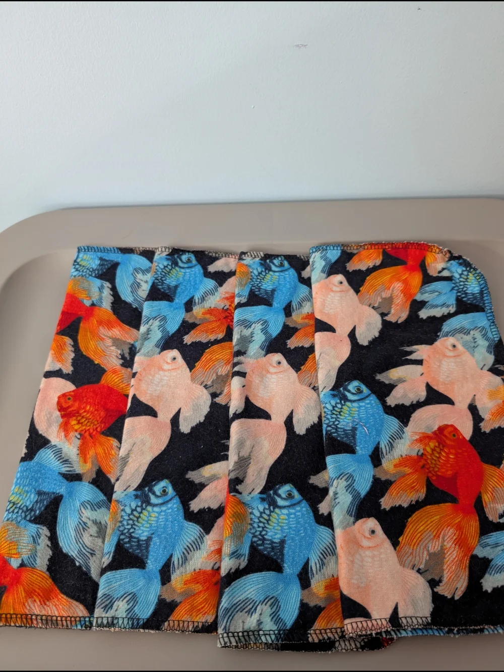 Set Of 4 Hand Crafted 100% Cotton Goldfish Print Wash Cloths